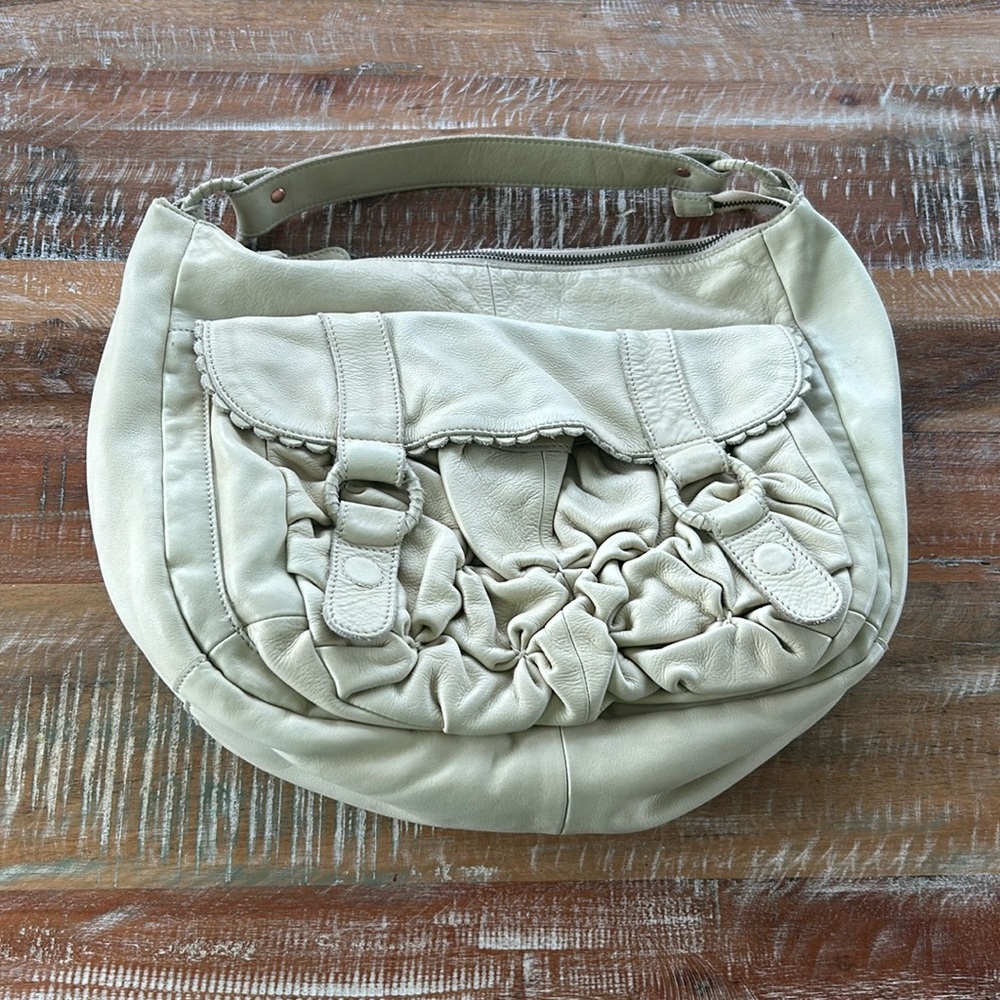 Anthropologie Lucky Penny Genuine Leather Hobo Cream